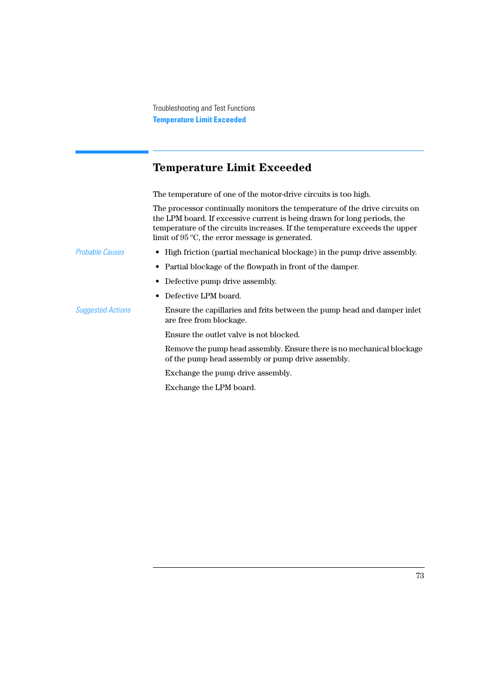 Temperature limit exceeded | Agilent Technologies Quaternary Pump 1100 Series User Manual | Page 73 / 272