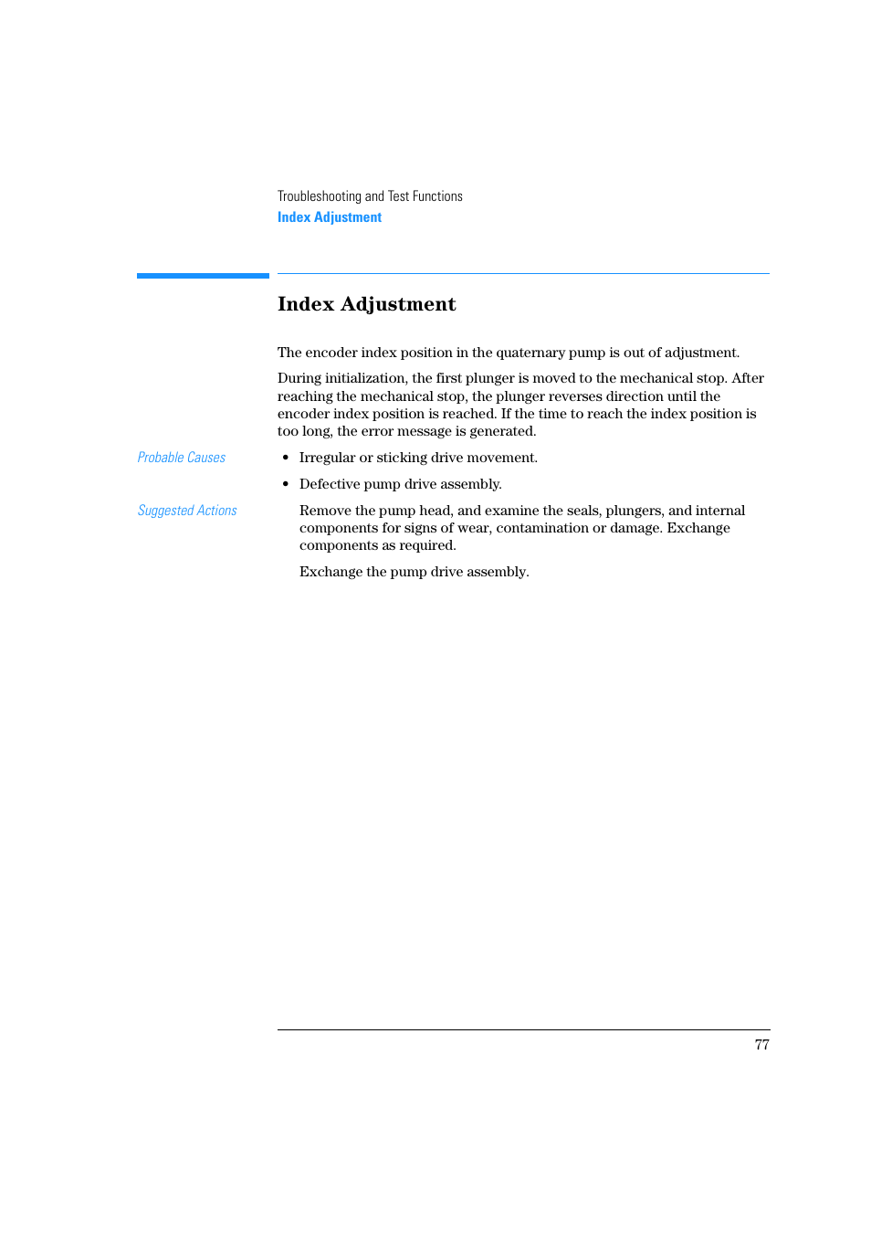 Index adjustment | Agilent Technologies Quaternary Pump 1100 Series User Manual | Page 77 / 272