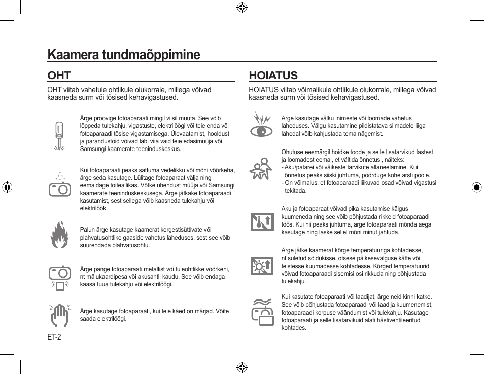 Kaamera tundmaõppimine, Hoiatus | Samsung L310W User Manual | Page 115 / 130