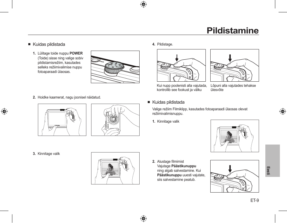 Pildistamine | Samsung L310W User Manual | Page 122 / 130