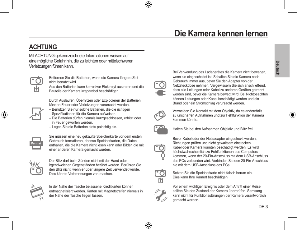 Die kamera kennen lernen, Achtung | Samsung L310W User Manual | Page 18 / 130