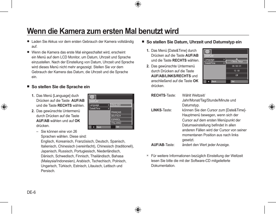 Wenn die kamera zum ersten mal benutzt wird | Samsung L310W User Manual | Page 21 / 130