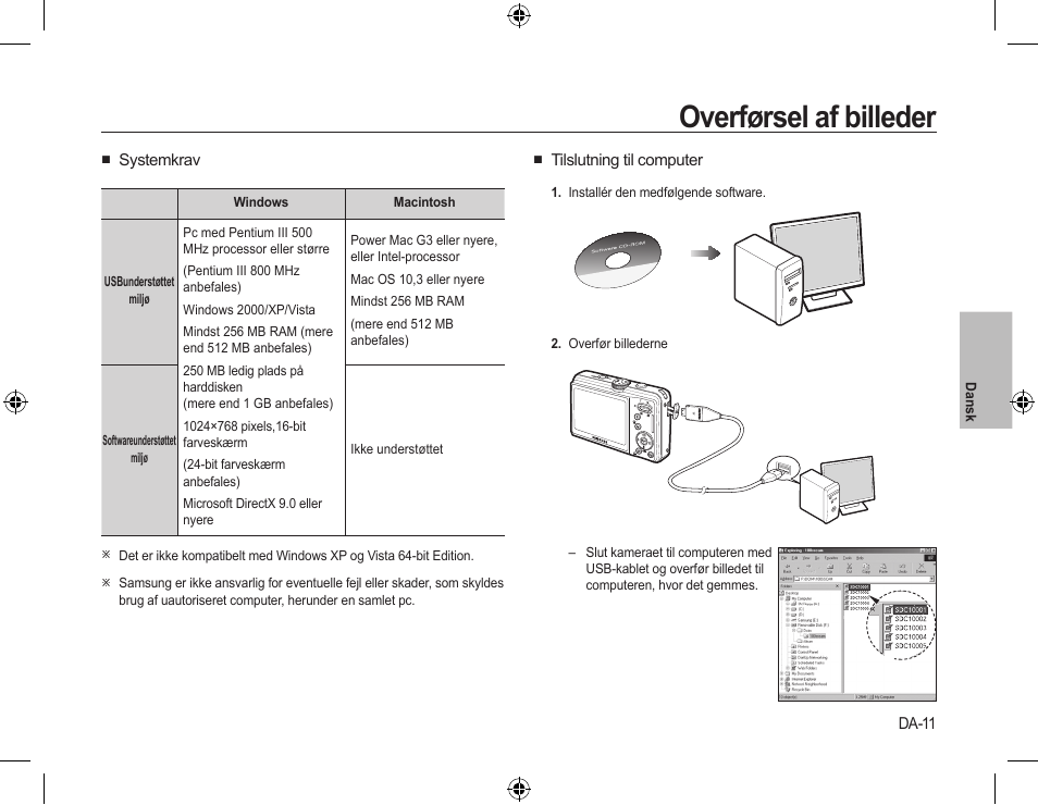 Overførsel af billeder | Samsung L310W User Manual | Page 68 / 130