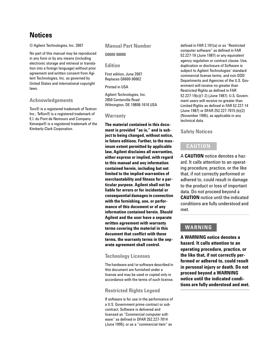 Notices | Agilent Technologies G6600-90006 User Manual | Page 2 / 118