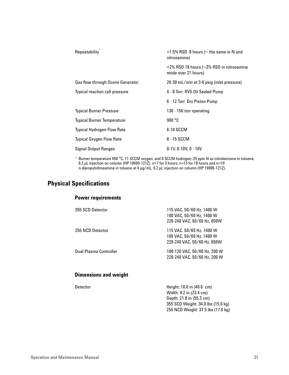 Physical specifications | Agilent Technologies G6600-90006 User Manual | Page 21 / 118