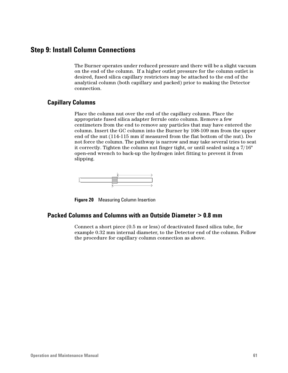 Step 9: install column connections, Capillary columns, Figure 20. measuring column insertion | Agilent Technologies G6600-90006 User Manual | Page 61 / 118