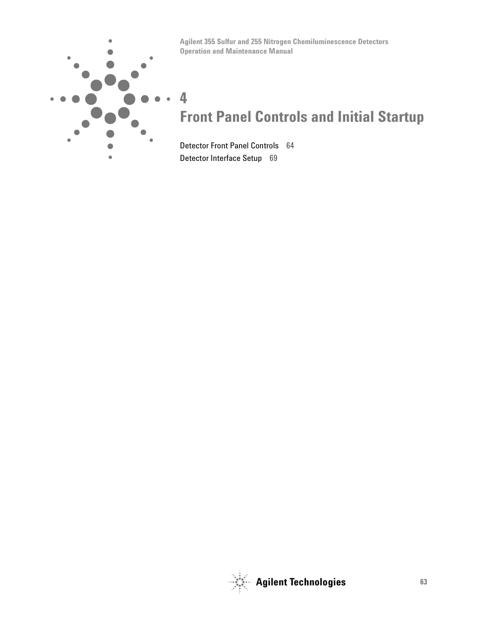 Front panel controls and initial startup, 4 front panel controls and initial startup | Agilent Technologies G6600-90006 User Manual | Page 63 / 118