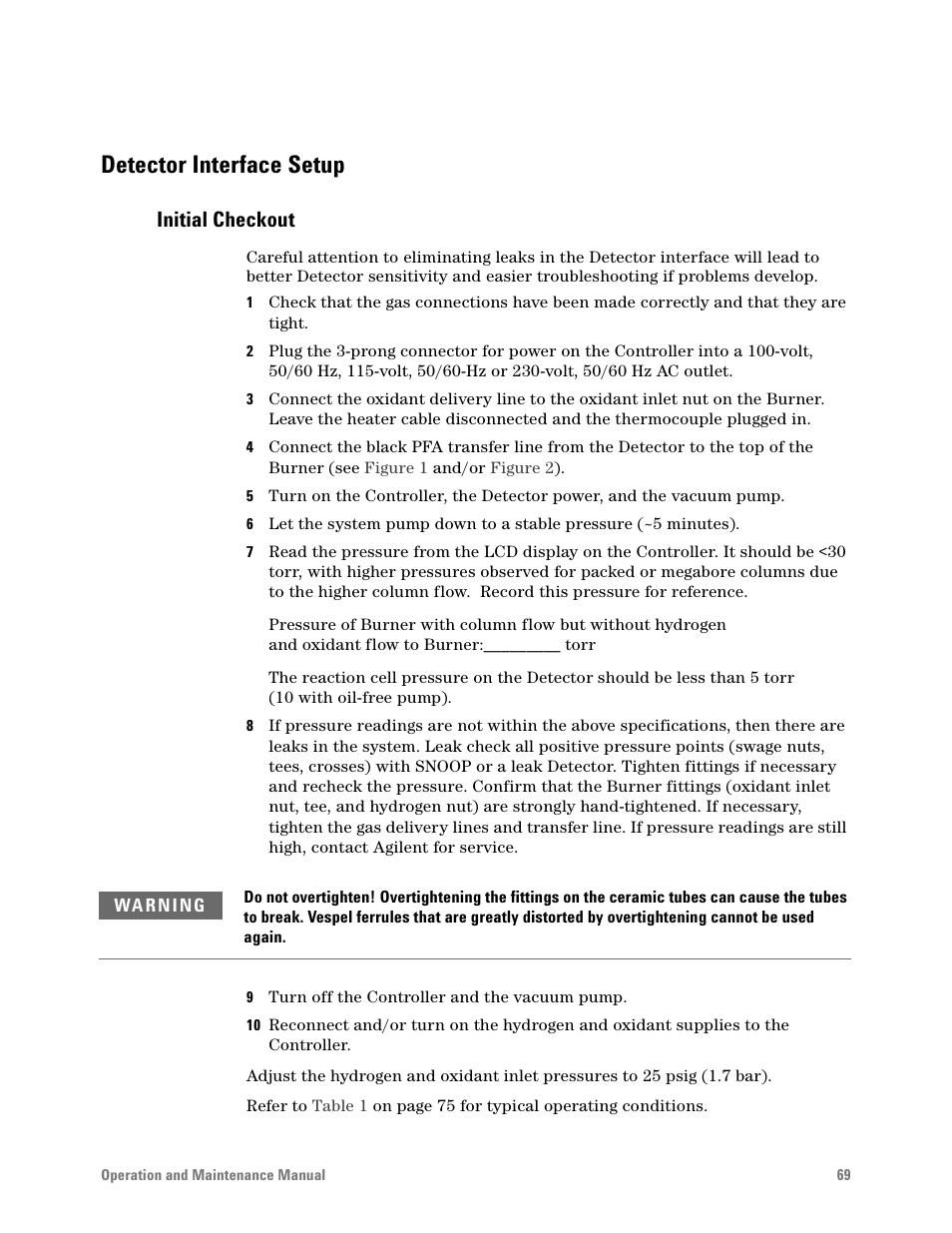 Detector interface setup, Initial checkout | Agilent Technologies G6600-90006 User Manual | Page 69 / 118