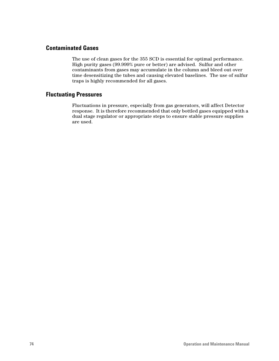 Contaminated gases, Fluctuating pressures | Agilent Technologies G6600-90006 User Manual | Page 74 / 118