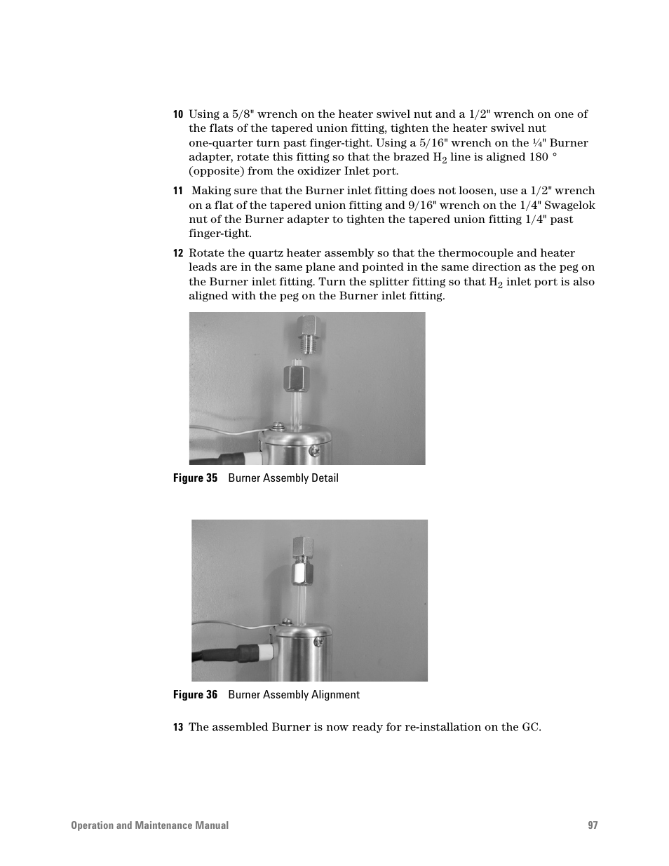 Figure 35. burner assembly detail, Figure 36. burner assembly alignment | Agilent Technologies G6600-90006 User Manual | Page 97 / 118