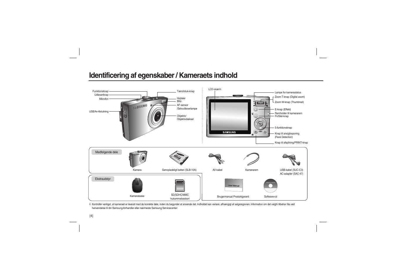 Identificering af egenskaber / kameraets indhold | Samsung L100 User Manual | Page 69 / 98