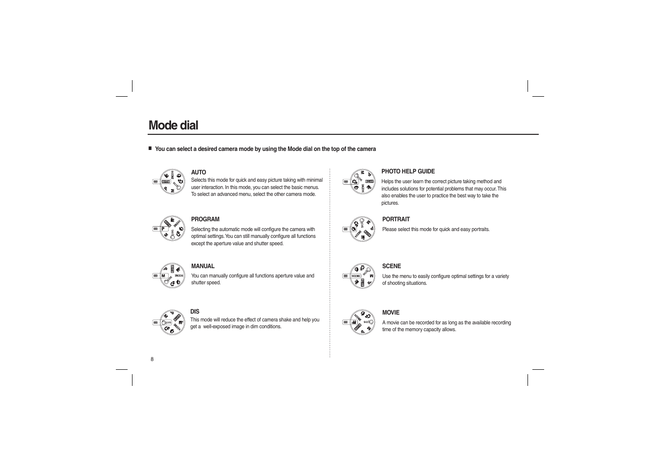 Mode dial | Samsung L100 User Manual | Page 9 / 98