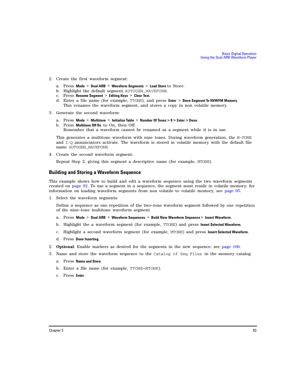 Building and storing a waveform sequence | Agilent Technologies E8267D PSG User Manual | Page 107 / 318