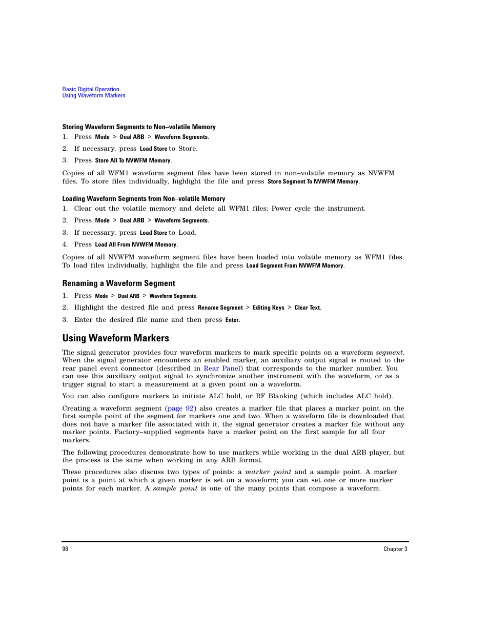 Renaming a waveform segment, Using waveform markers | Agilent Technologies E8267D PSG User Manual | Page 110 / 318