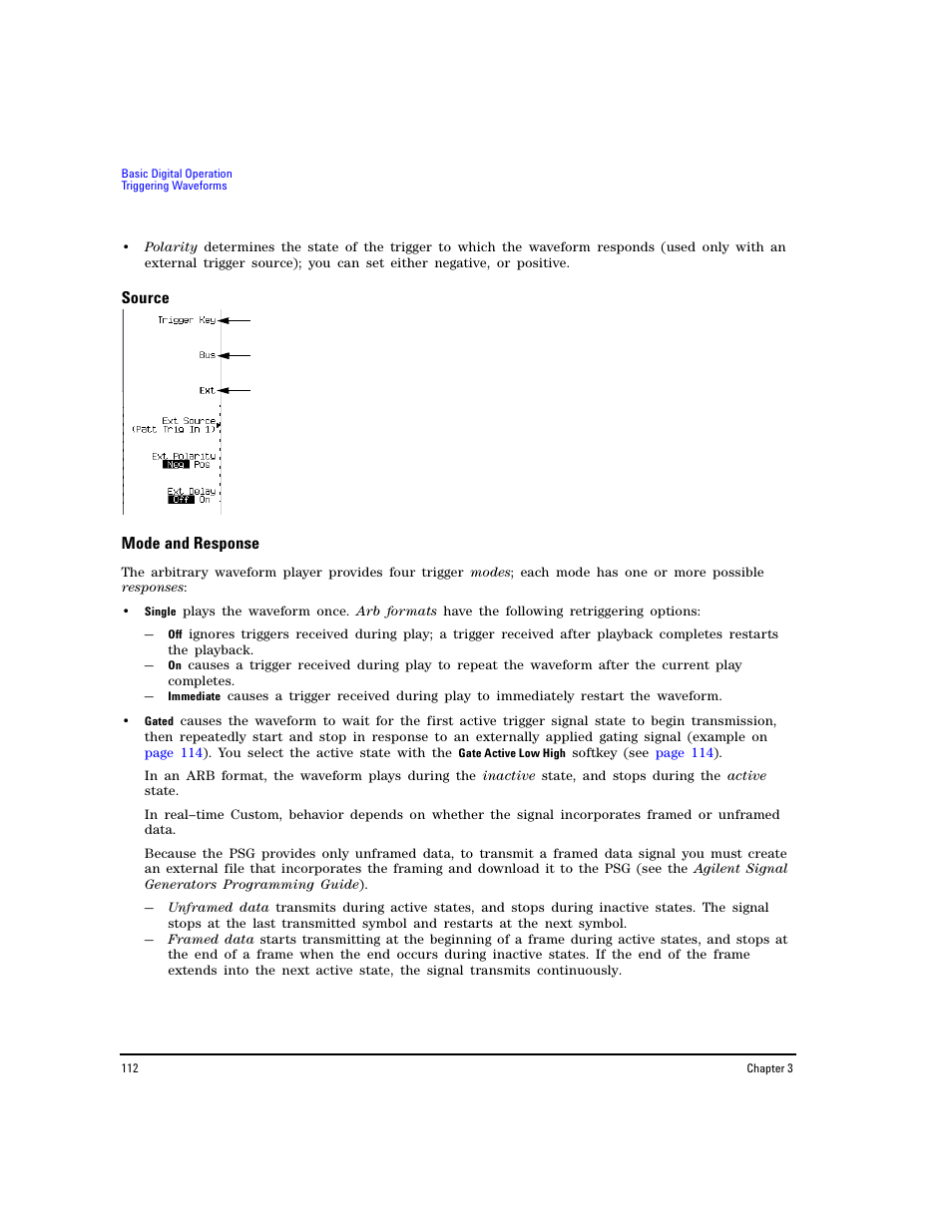 Source, Mode and response, Source mode and response | Agilent Technologies E8267D PSG User Manual | Page 126 / 318