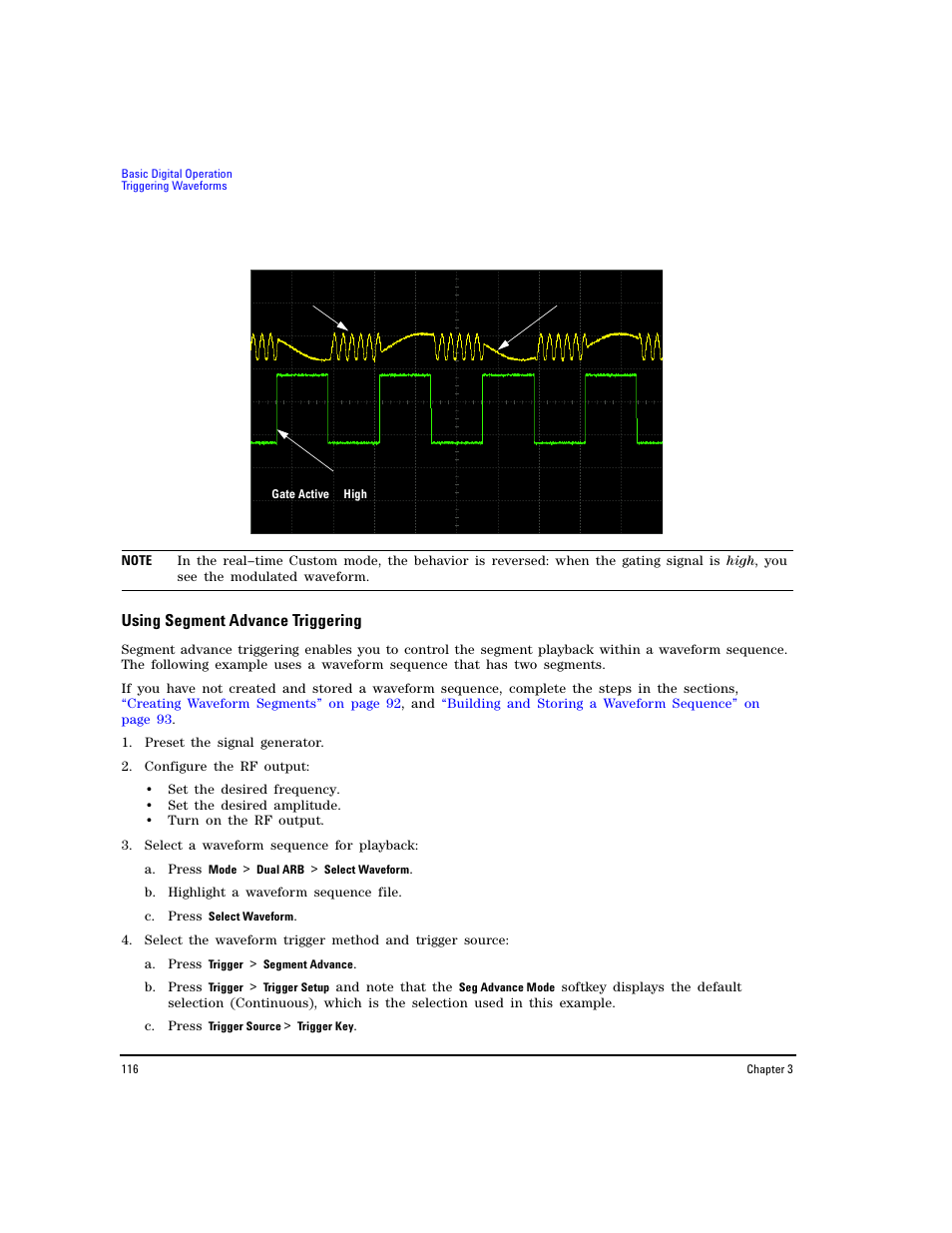 Using segment advance triggering | Agilent Technologies E8267D PSG User Manual | Page 130 / 318