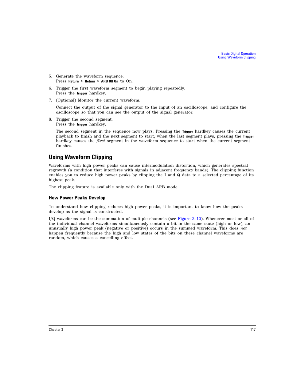 Using waveform clipping, How power peaks develop | Agilent Technologies E8267D PSG User Manual | Page 131 / 318