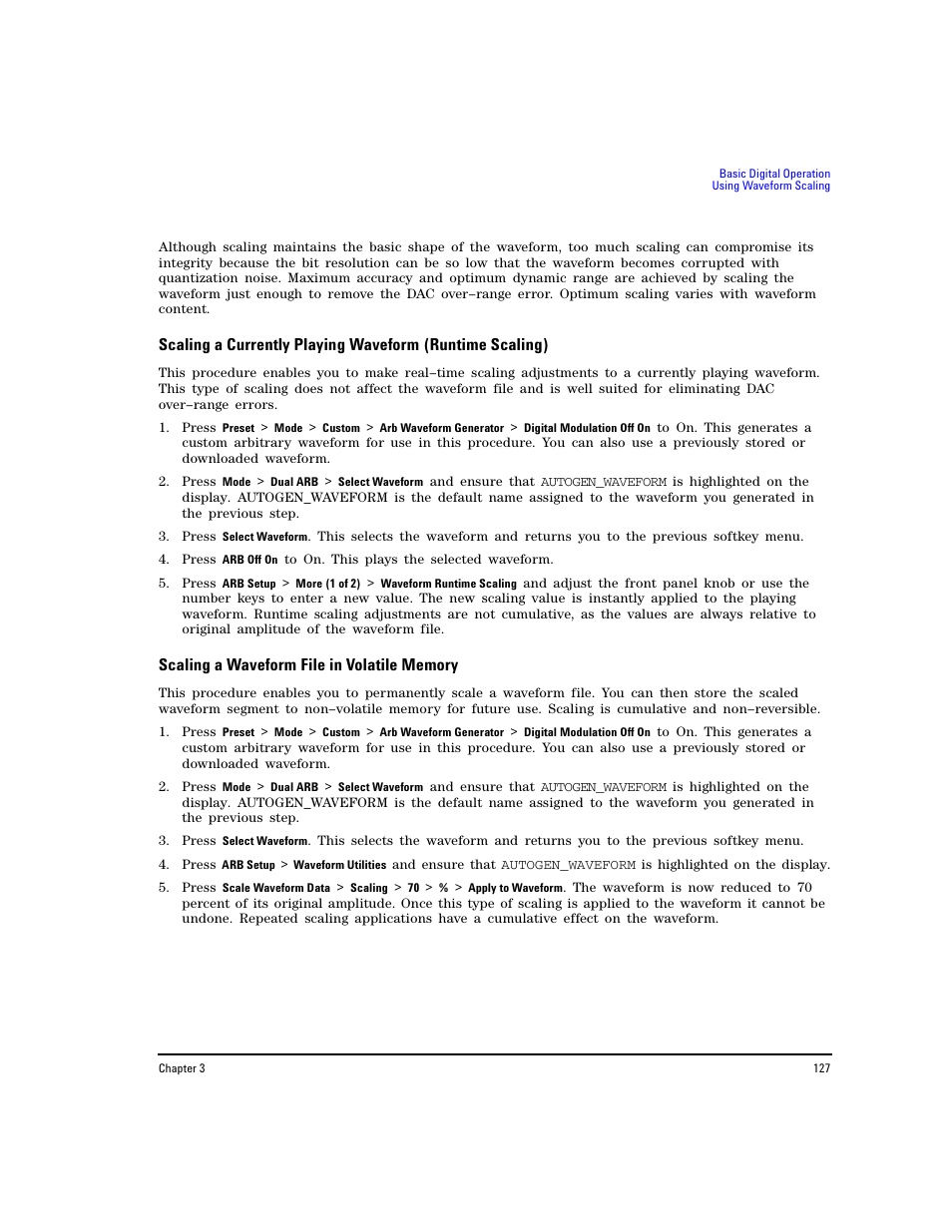 Scaling a waveform file in volatile memory | Agilent Technologies E8267D PSG User Manual | Page 141 / 318