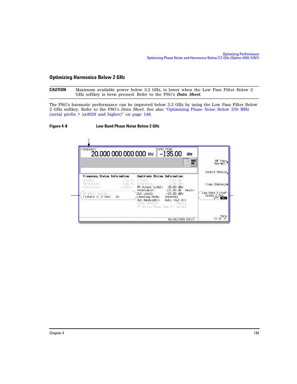 Optimizing harmonics below 2 ghz | Agilent Technologies E8267D PSG User Manual | Page 163 / 318