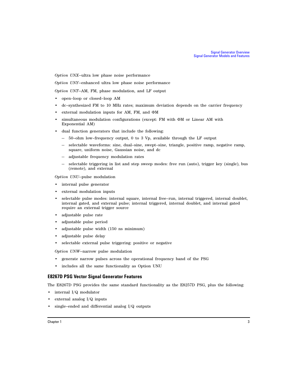 E8267d psg vector signal generator features | Agilent Technologies E8267D PSG User Manual | Page 17 / 318