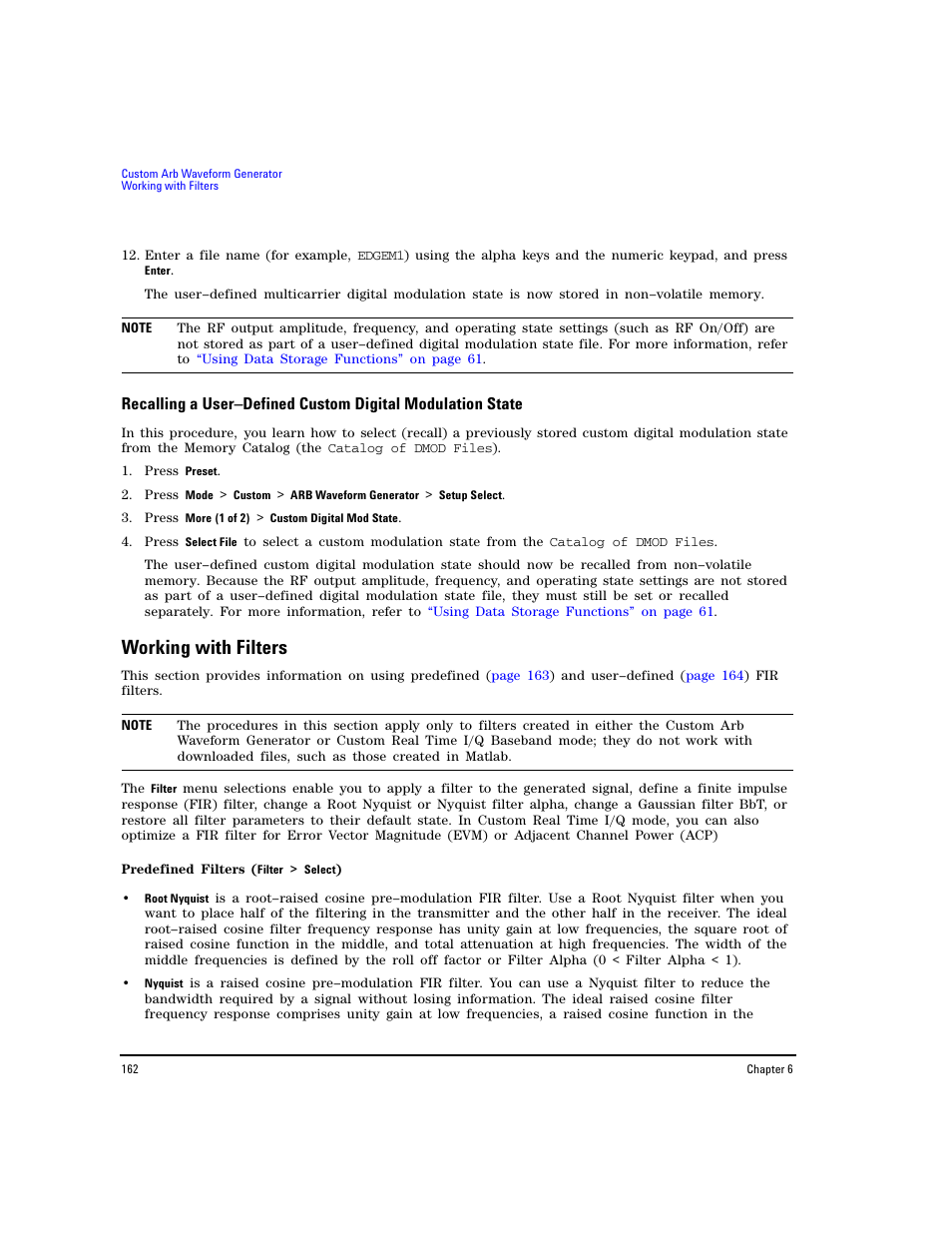 Working with filters | Agilent Technologies E8267D PSG User Manual | Page 176 / 318