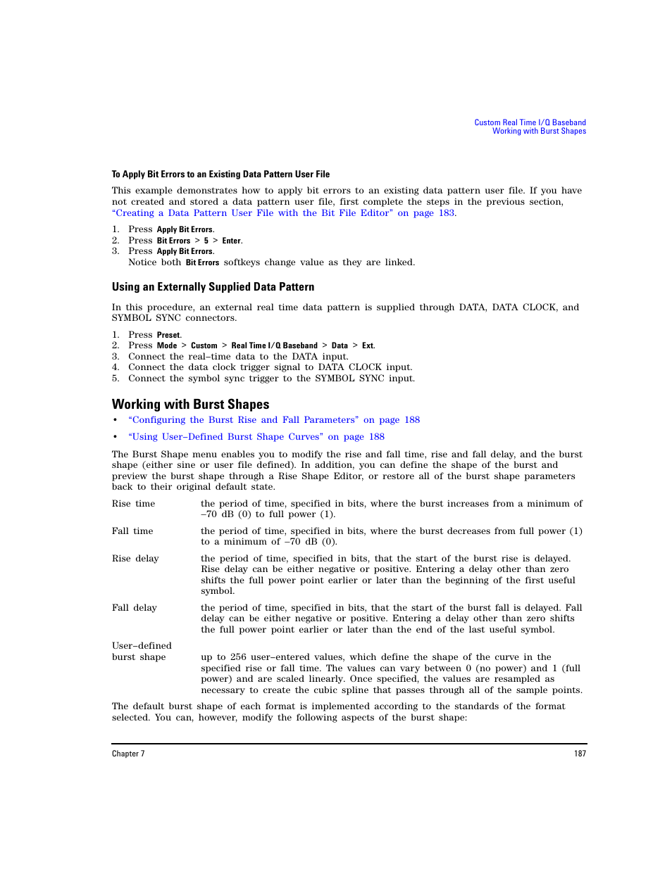 Using an externally supplied data pattern, Working with burst shapes | Agilent Technologies E8267D PSG User Manual | Page 201 / 318