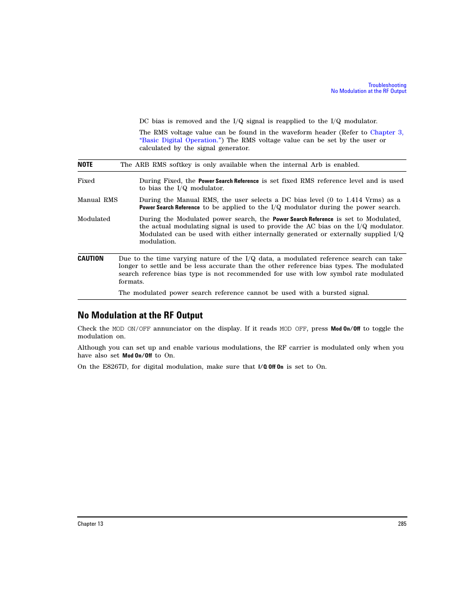 No modulation at the rf output | Agilent Technologies E8267D PSG User Manual | Page 299 / 318