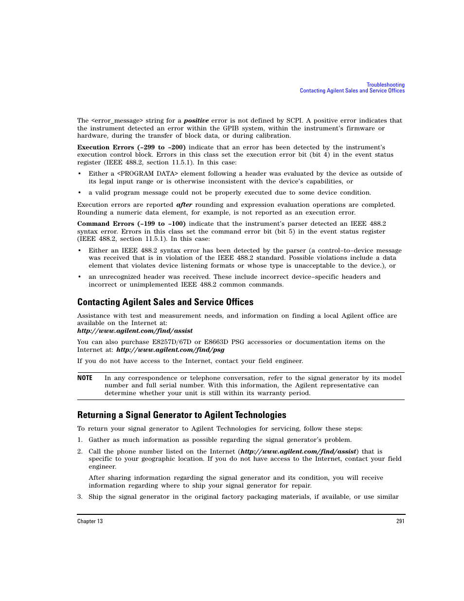 Contacting agilent sales and service offices | Agilent Technologies E8267D PSG User Manual | Page 305 / 318