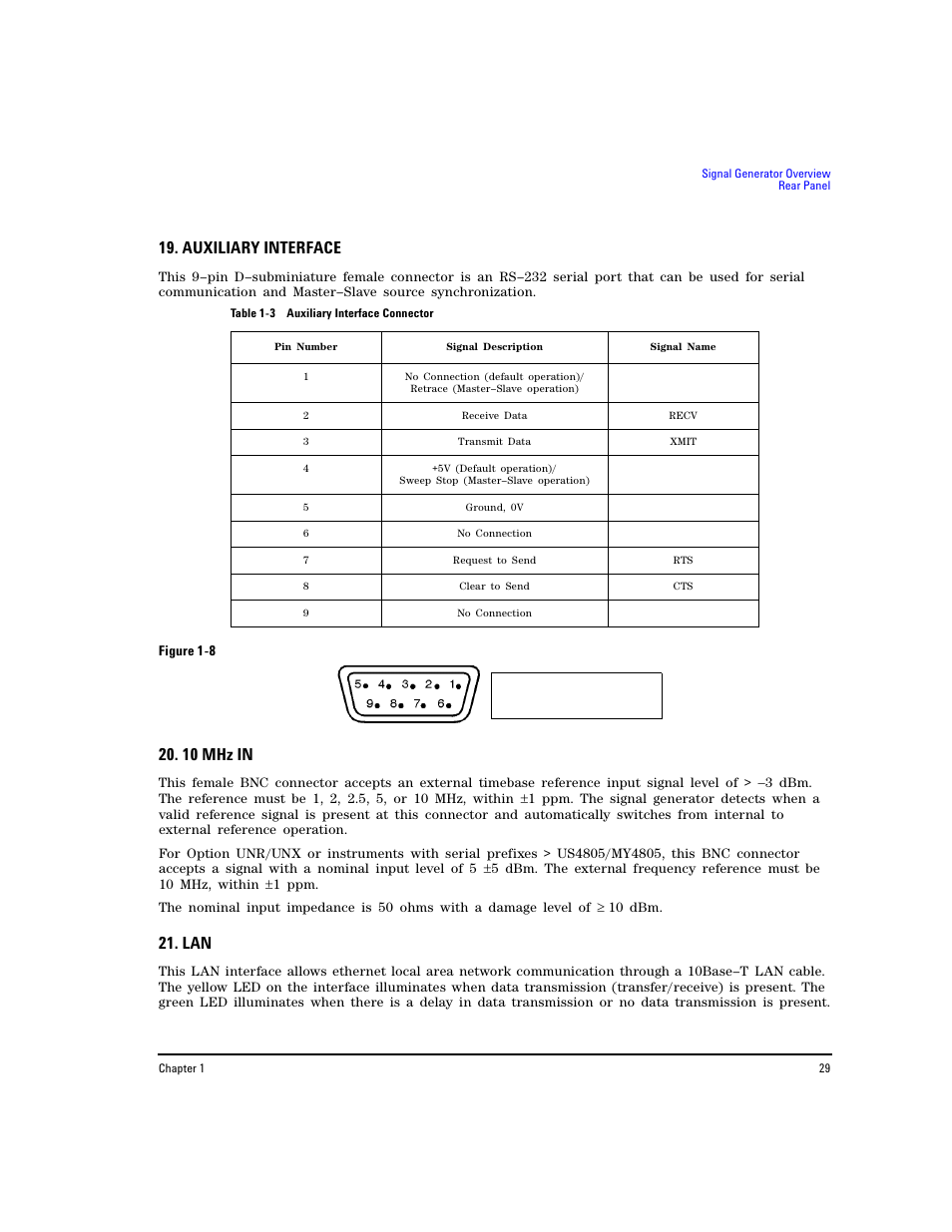 Auxiliary interface, 10 mhz in | Agilent Technologies E8267D PSG User Manual | Page 43 / 318