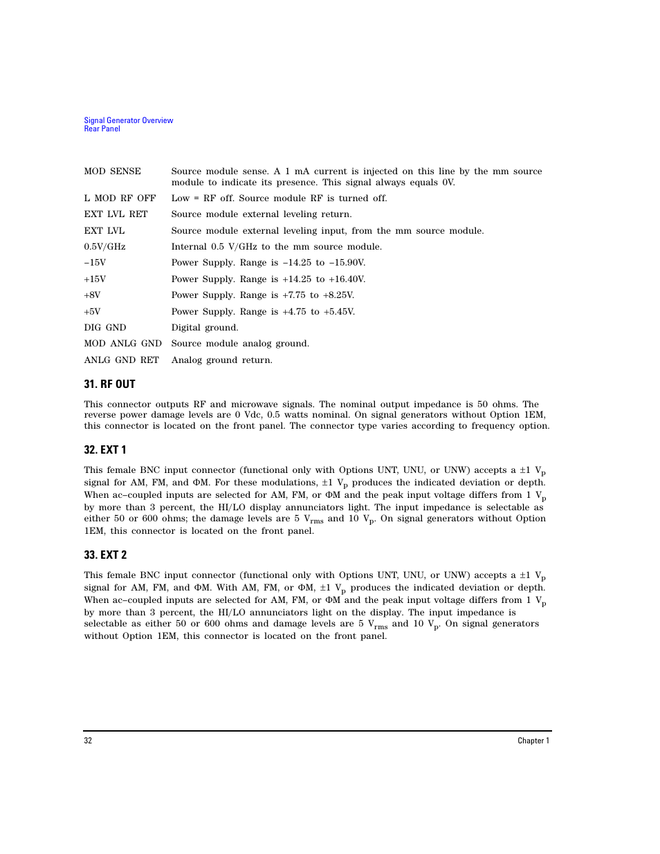 Rf out, Ext 1, Ext 2 | Agilent Technologies E8267D PSG User Manual | Page 46 / 318