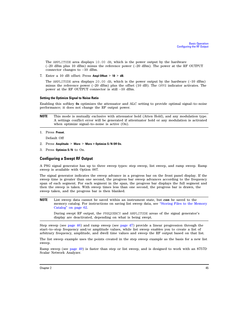 Configuring a swept rf output | Agilent Technologies E8267D PSG User Manual | Page 59 / 318