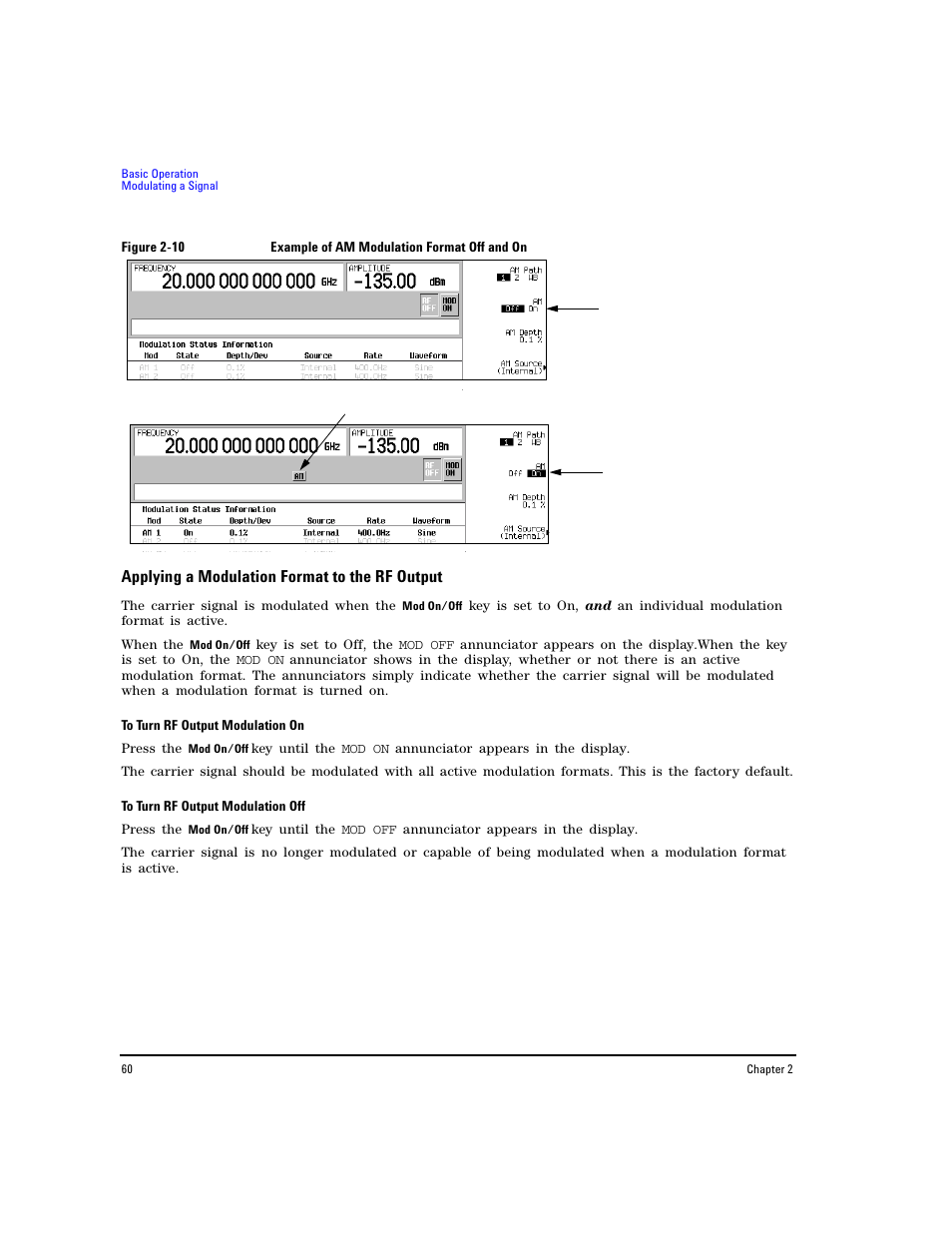 Applying a modulation format to the rf output, Figure 2- 10 | Agilent Technologies E8267D PSG User Manual | Page 74 / 318