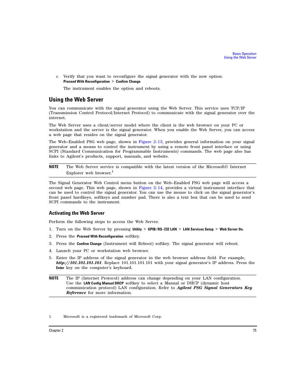 Using the web server, Activating the web server | Agilent Technologies E8267D PSG User Manual | Page 89 / 318