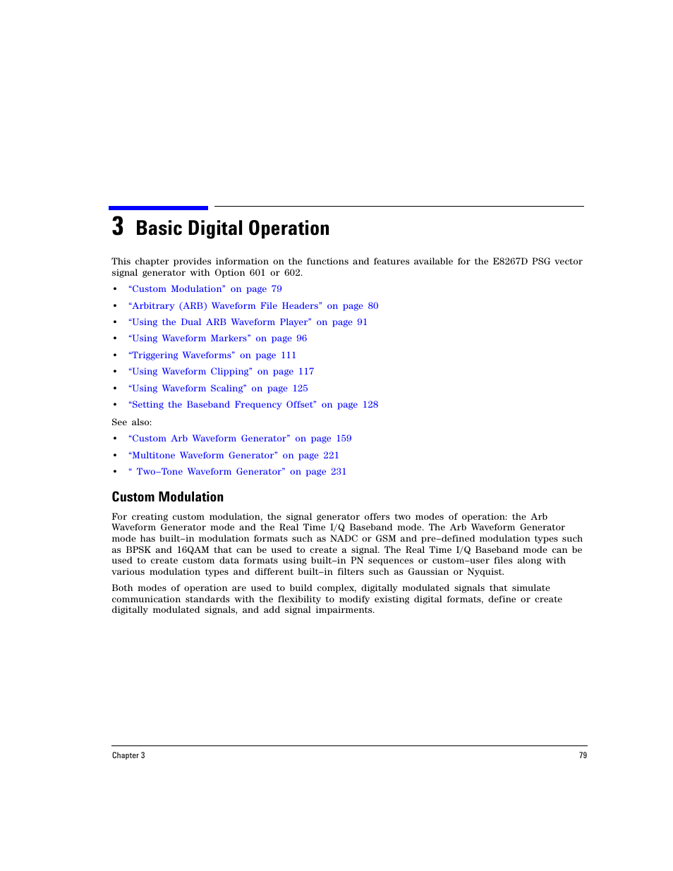 3 basic digital operation, Custom modulation, Basic digital operation | Agilent Technologies E8267D PSG User Manual | Page 93 / 318
