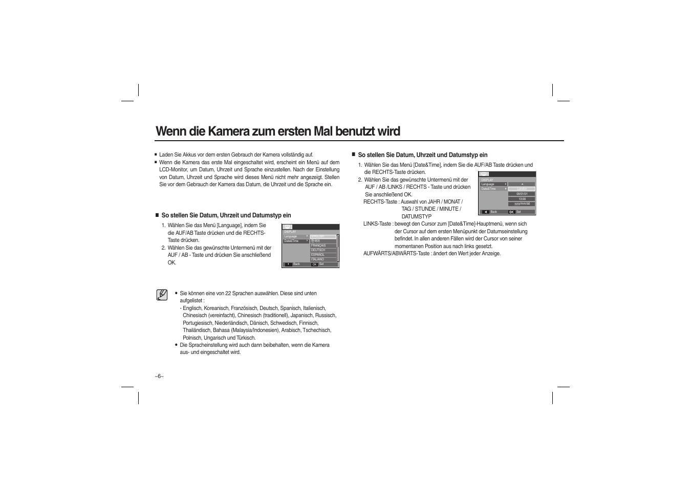 Wenn die kamera zum ersten mal benutzt wird | Samsung M100 User Manual | Page 23 / 98