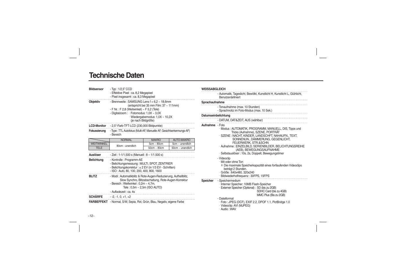 Technische daten | Samsung M100 User Manual | Page 29 / 98