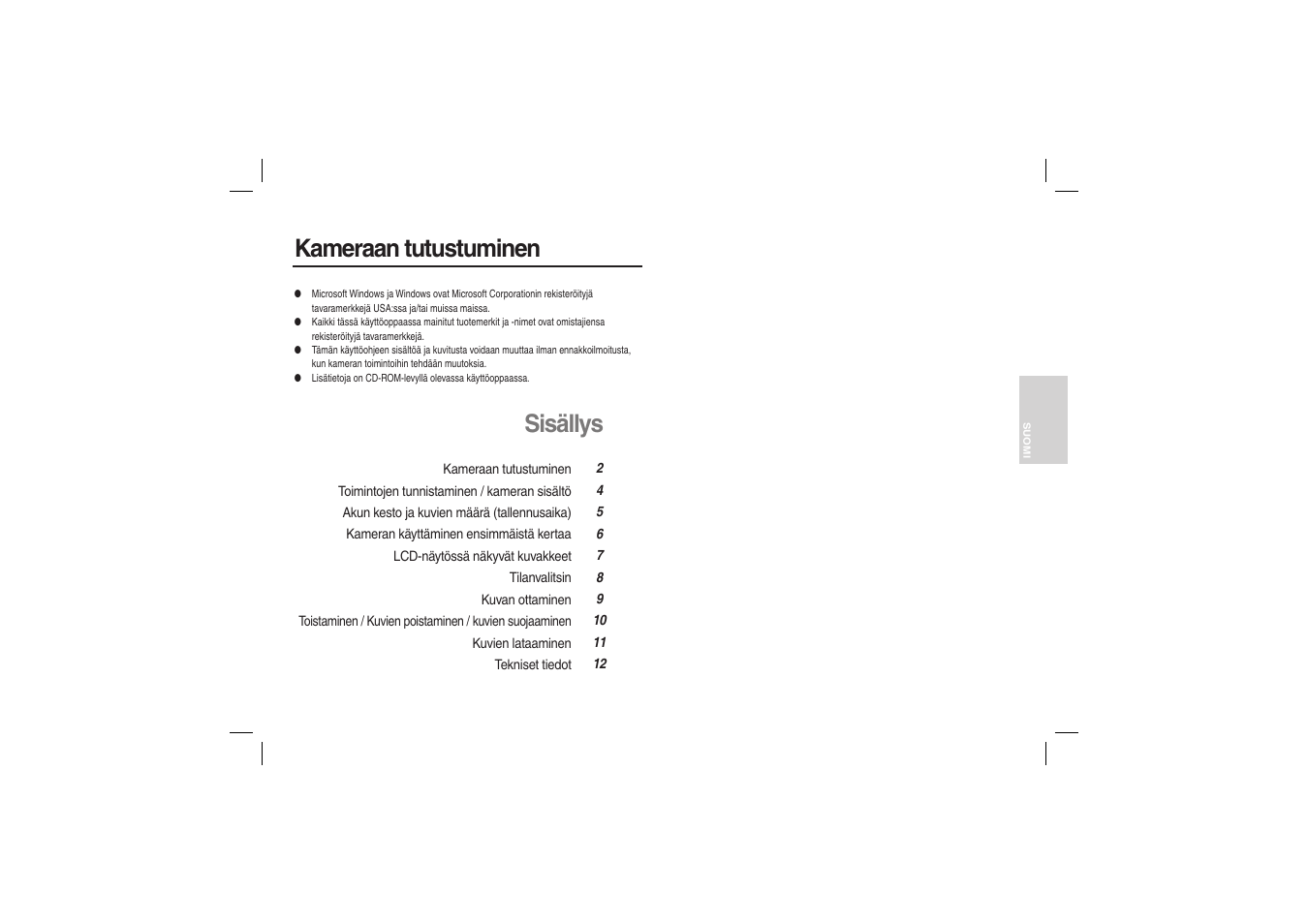 Kameraan tutustuminen, Sisällys | Samsung M100 User Manual | Page 34 / 98