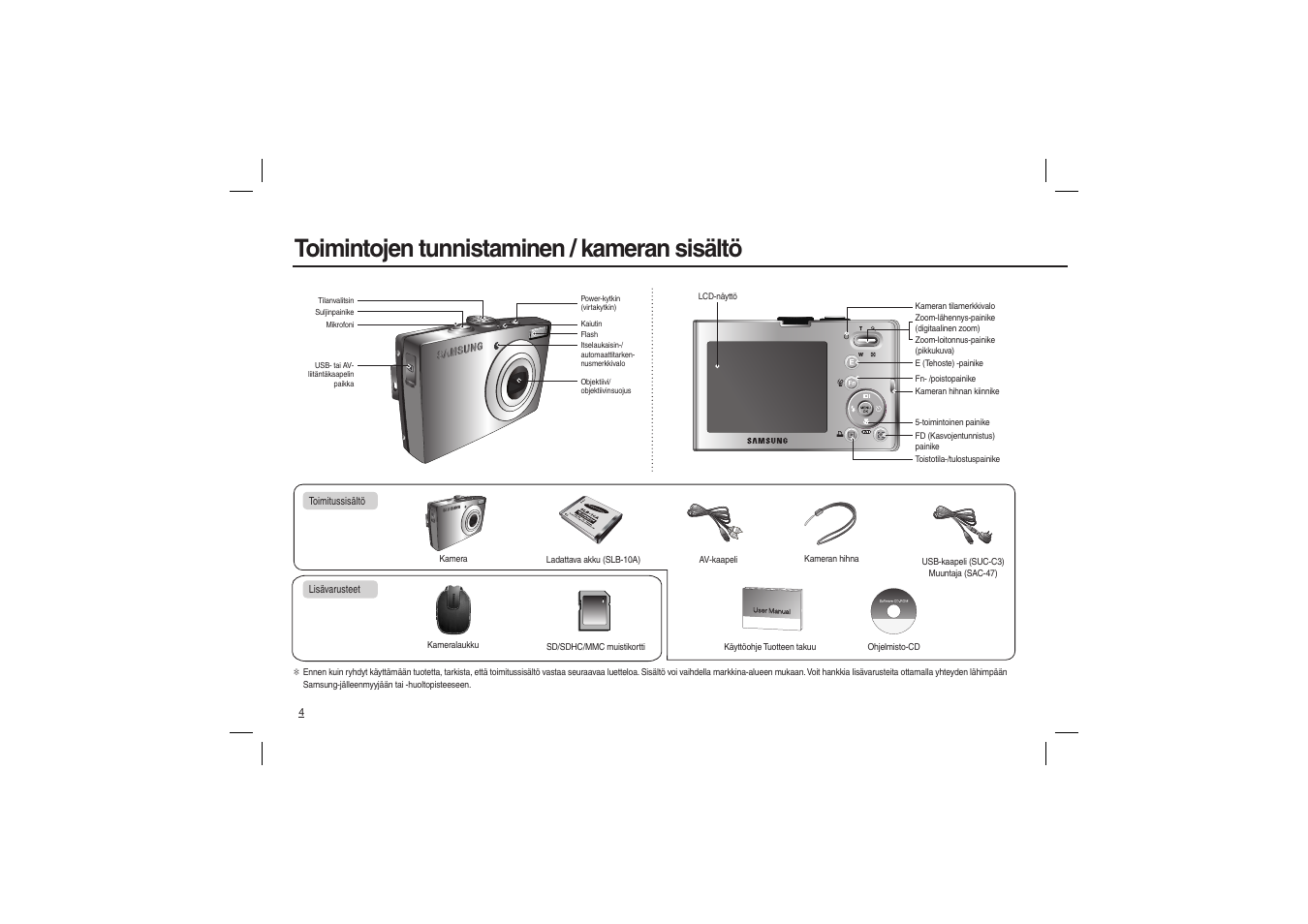 Toimintojen tunnistaminen / kameran sisältö | Samsung M100 User Manual | Page 37 / 98