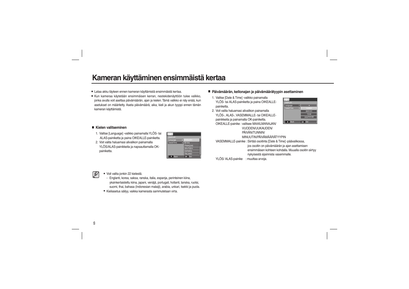 Kameran käyttäminen ensimmäistä kertaa | Samsung M100 User Manual | Page 39 / 98