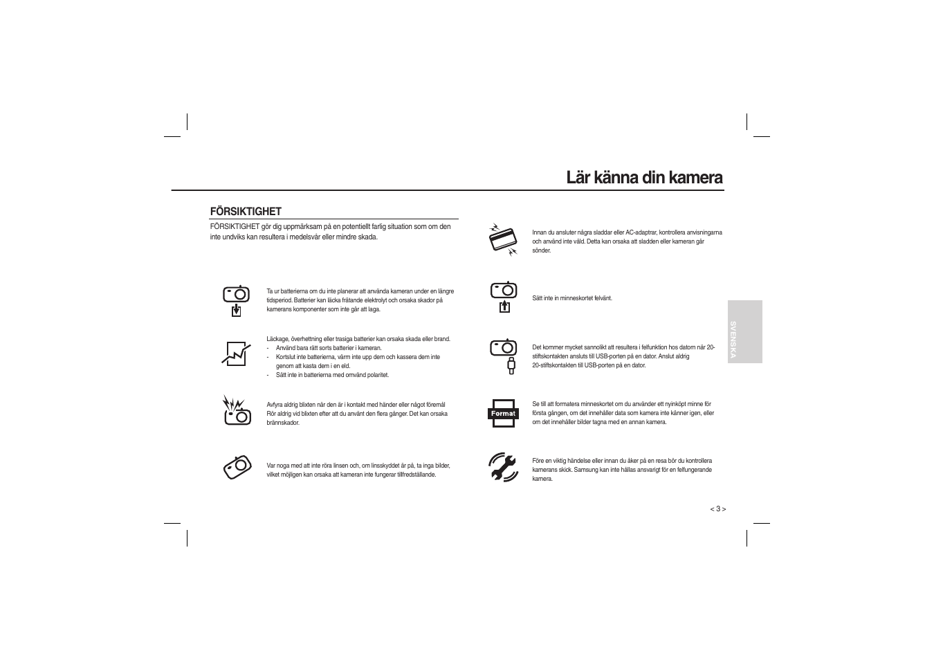 Lär känna din kamera | Samsung M100 User Manual | Page 52 / 98