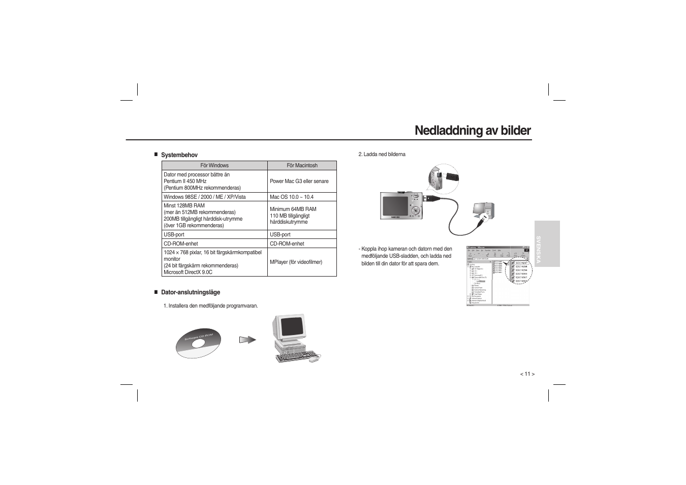 Nedladdning av bilder | Samsung M100 User Manual | Page 60 / 98