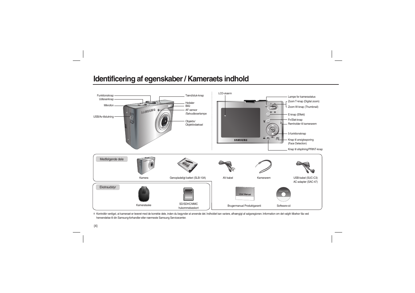 Identificering af egenskaber / kameraets indhold | Samsung M100 User Manual | Page 69 / 98