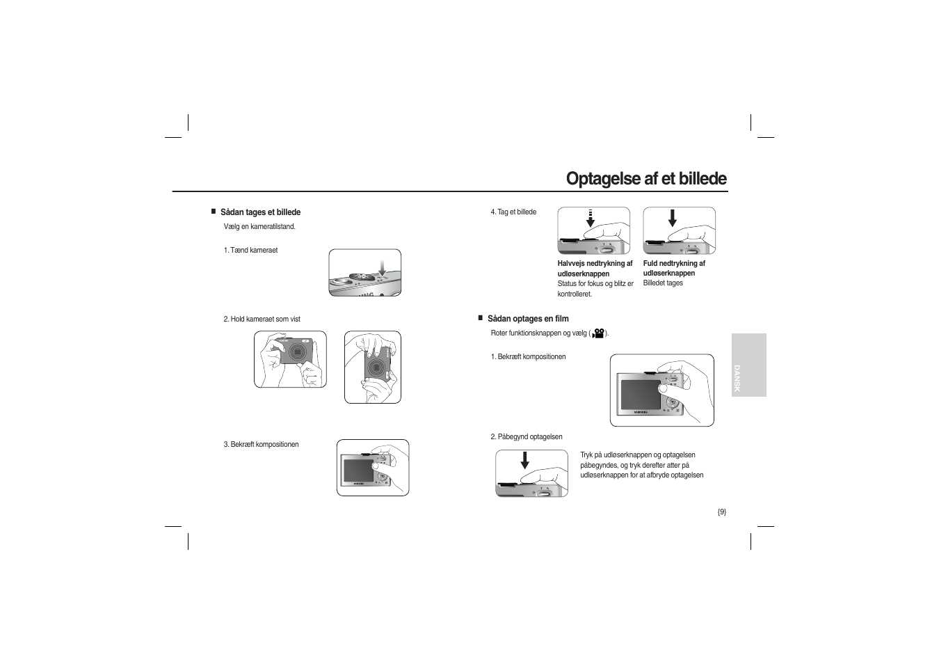 Optagelse af et billede | Samsung M100 User Manual | Page 74 / 98