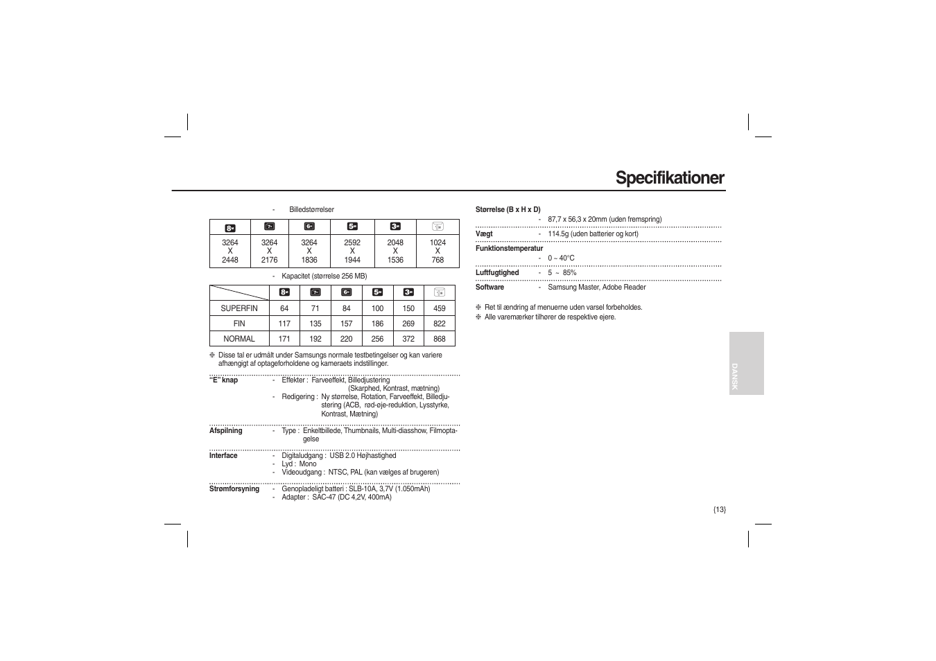 Specifikationer | Samsung M100 User Manual | Page 78 / 98