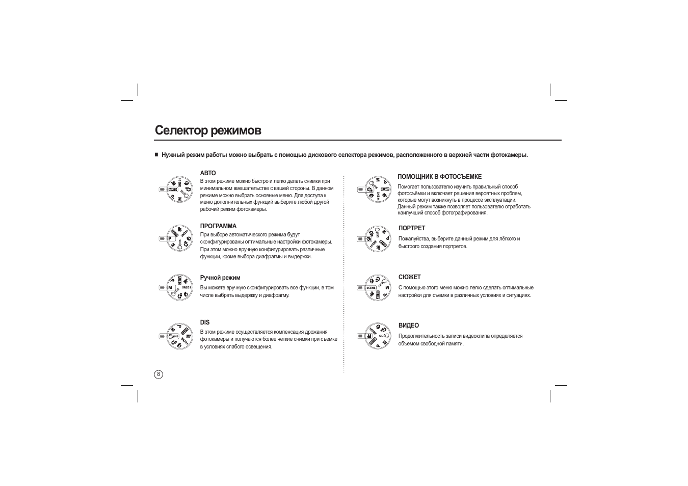 Селектор режимов | Samsung M100 User Manual | Page 89 / 98
