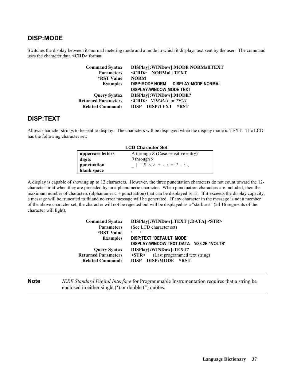 Disp:mode, Disp:text | Agilent Technologies 664xA User Manual | Page 37 / 70