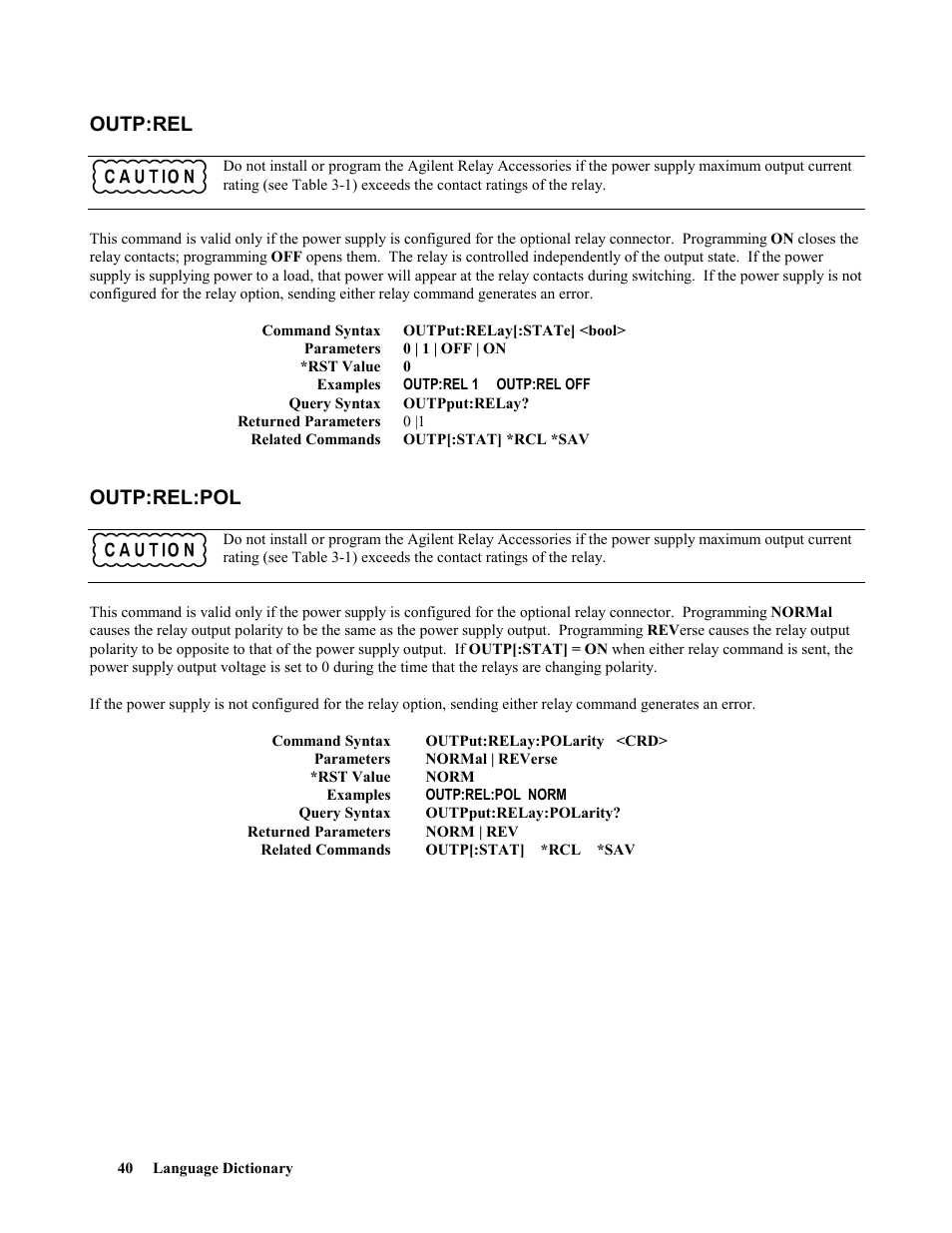 Outp:rel, Outp:rel:pol | Agilent Technologies 664xA User Manual | Page 40 / 70