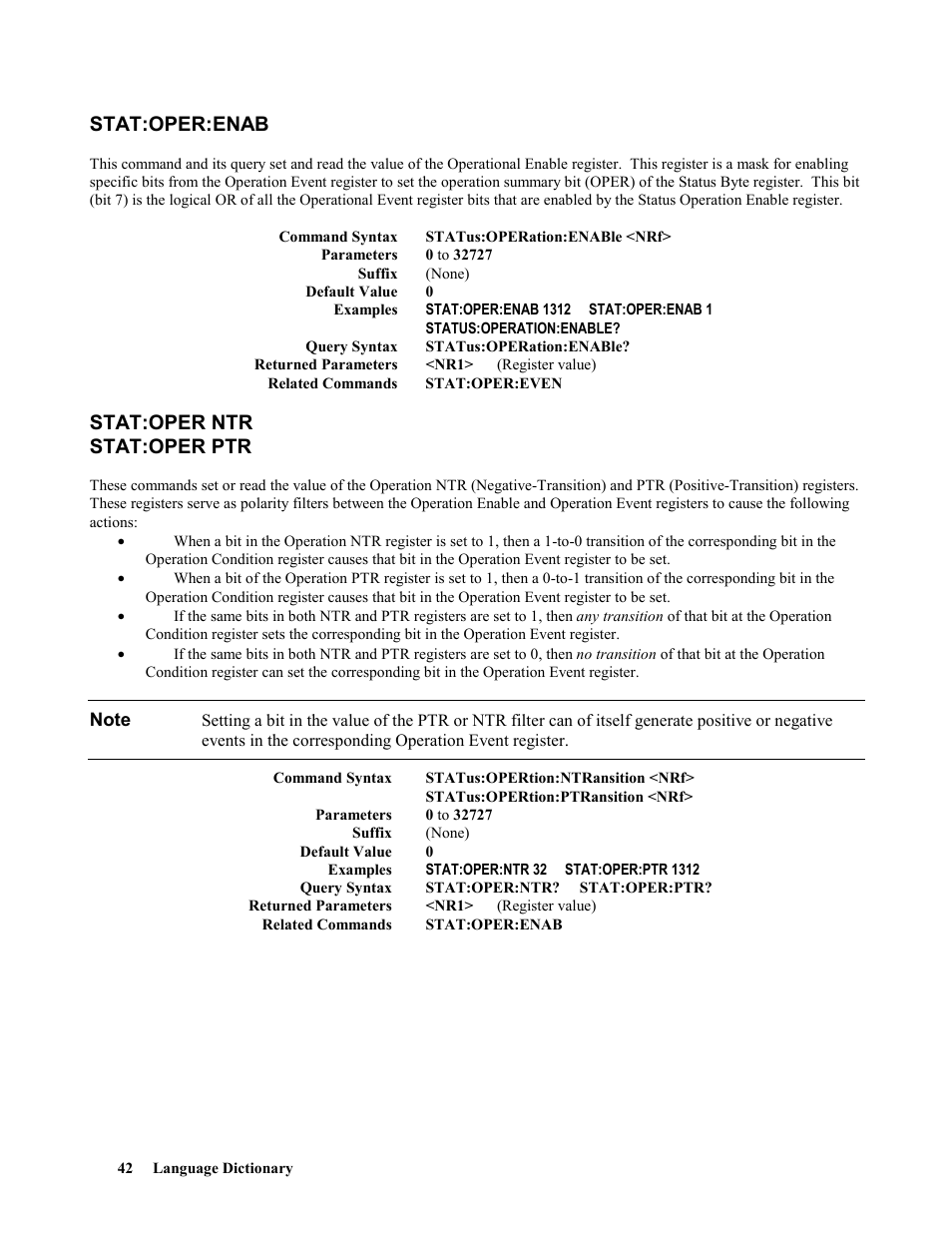Stat:oper:enab, Stat:oper ntr, Stat:oper ptr | Stat:oper ntr stat:oper ptr | Agilent Technologies 664xA User Manual | Page 42 / 70