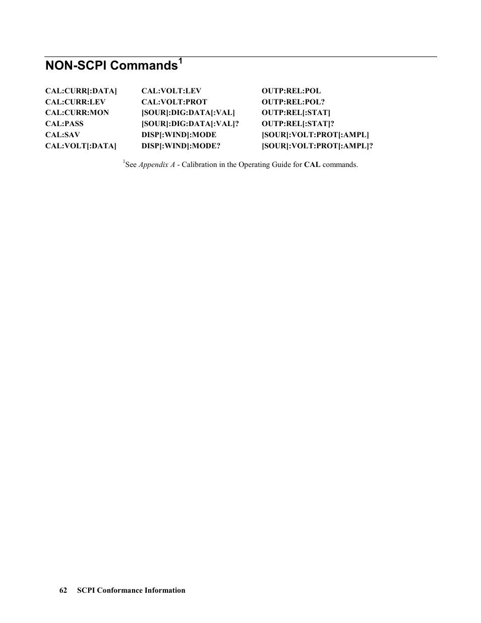 Non-scpi commands1, Non-scpi commands | Agilent Technologies 664xA User Manual | Page 62 / 70