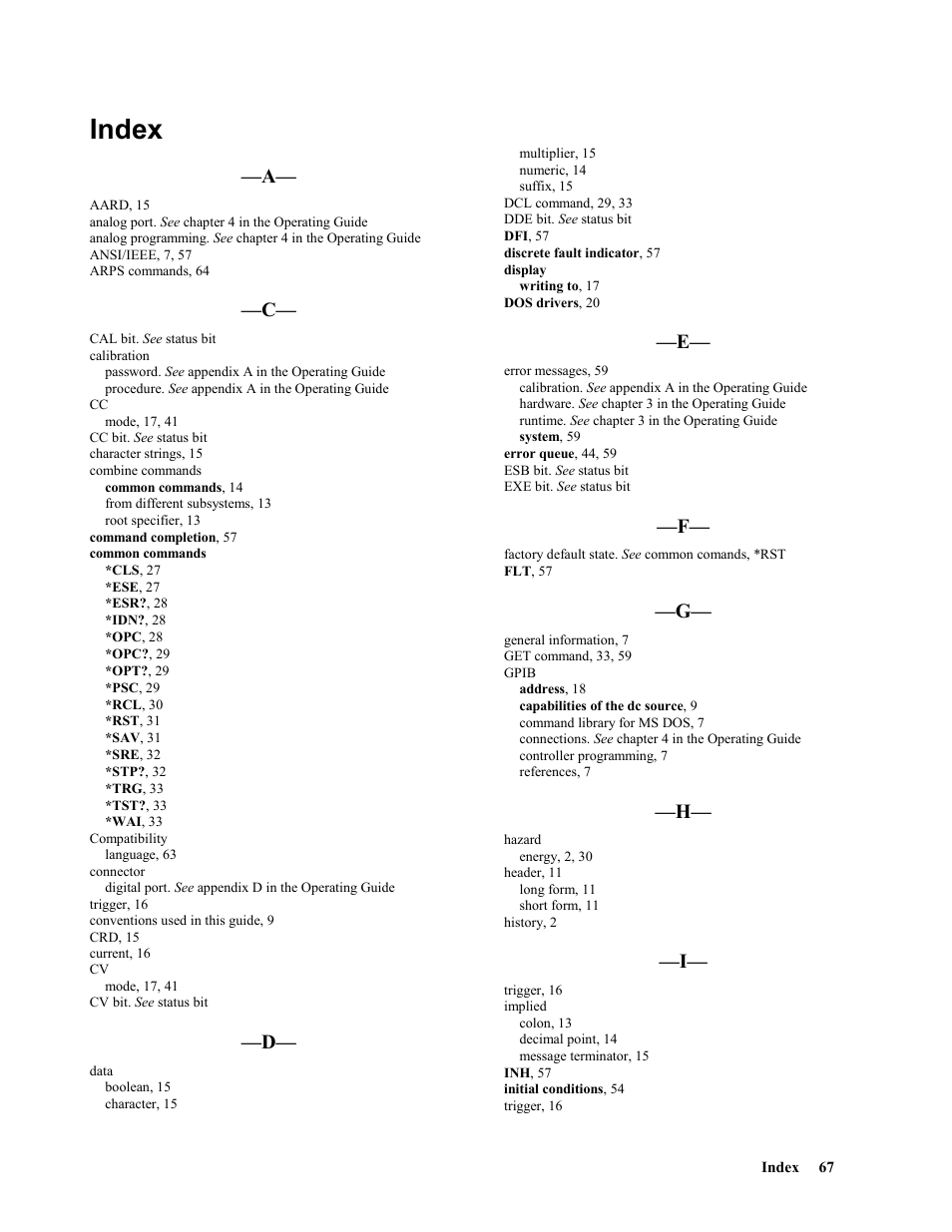 Index | Agilent Technologies 664xA User Manual | Page 67 / 70